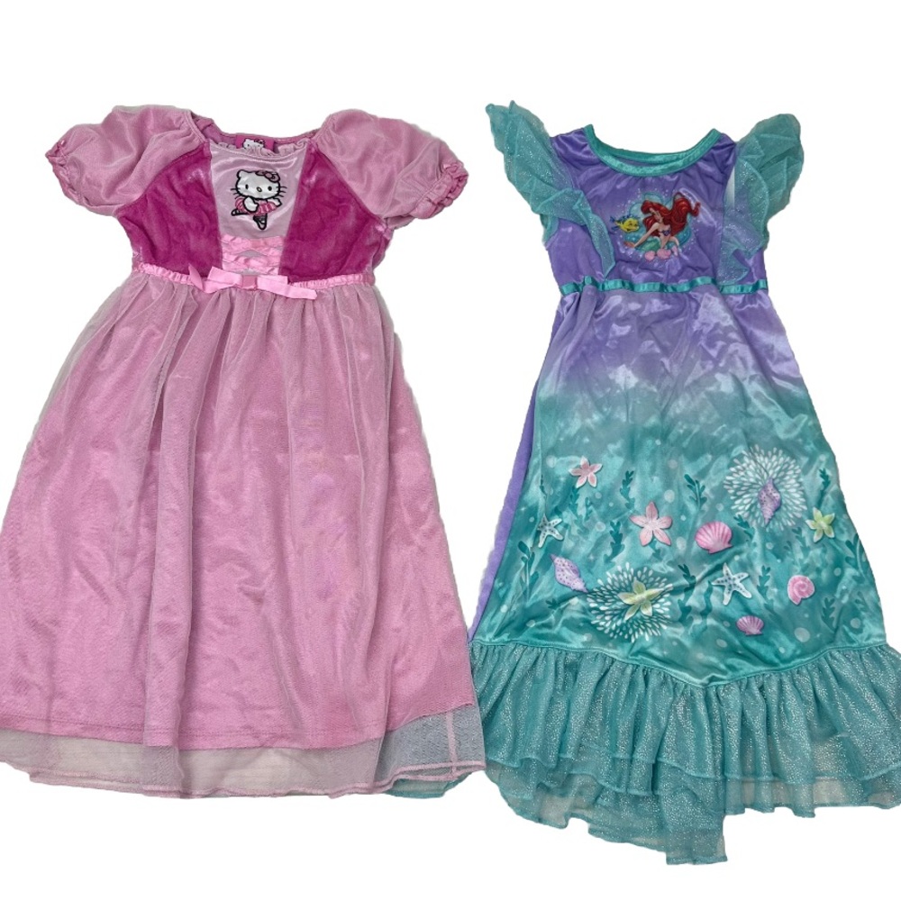 2 Girl's Size 4 Nightgown Disney’s Ariel Blue Pajama Hello Kitty Pink Dress Up